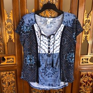 Style & Co Floral Print Embroidery Detail Top